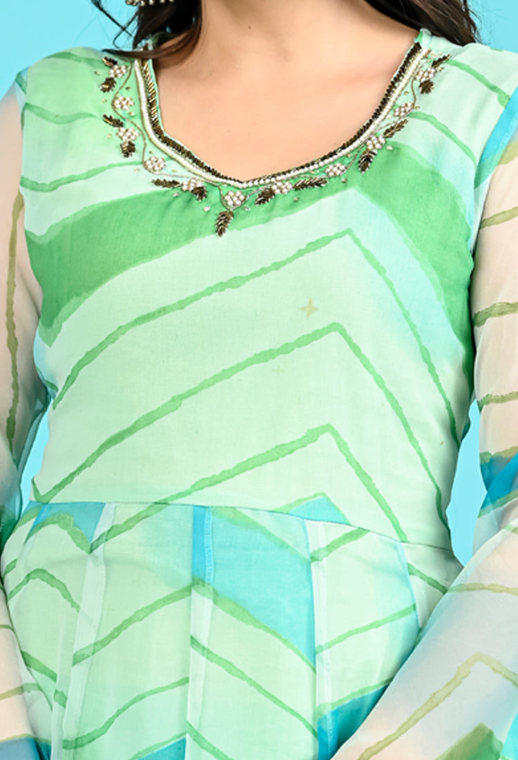 Sea Green Leheriya Suit Set