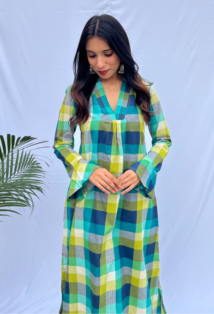 Multi Check Kurta Pant Set