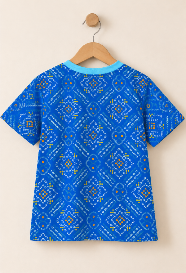 Blue Bandhani Print T-Shirt for Kids