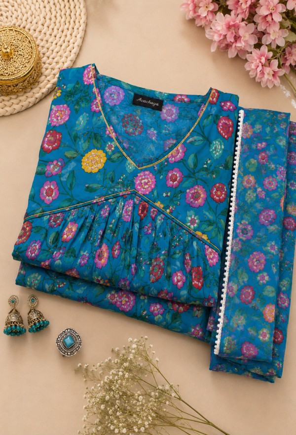 Vibrant Blue Printed Sharara Set