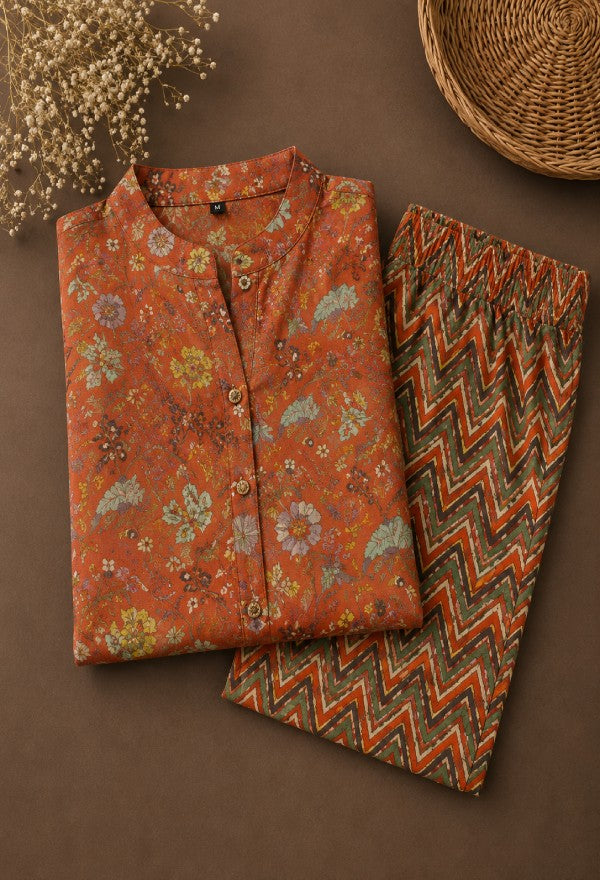 Floral Print A-Line Kurta Set