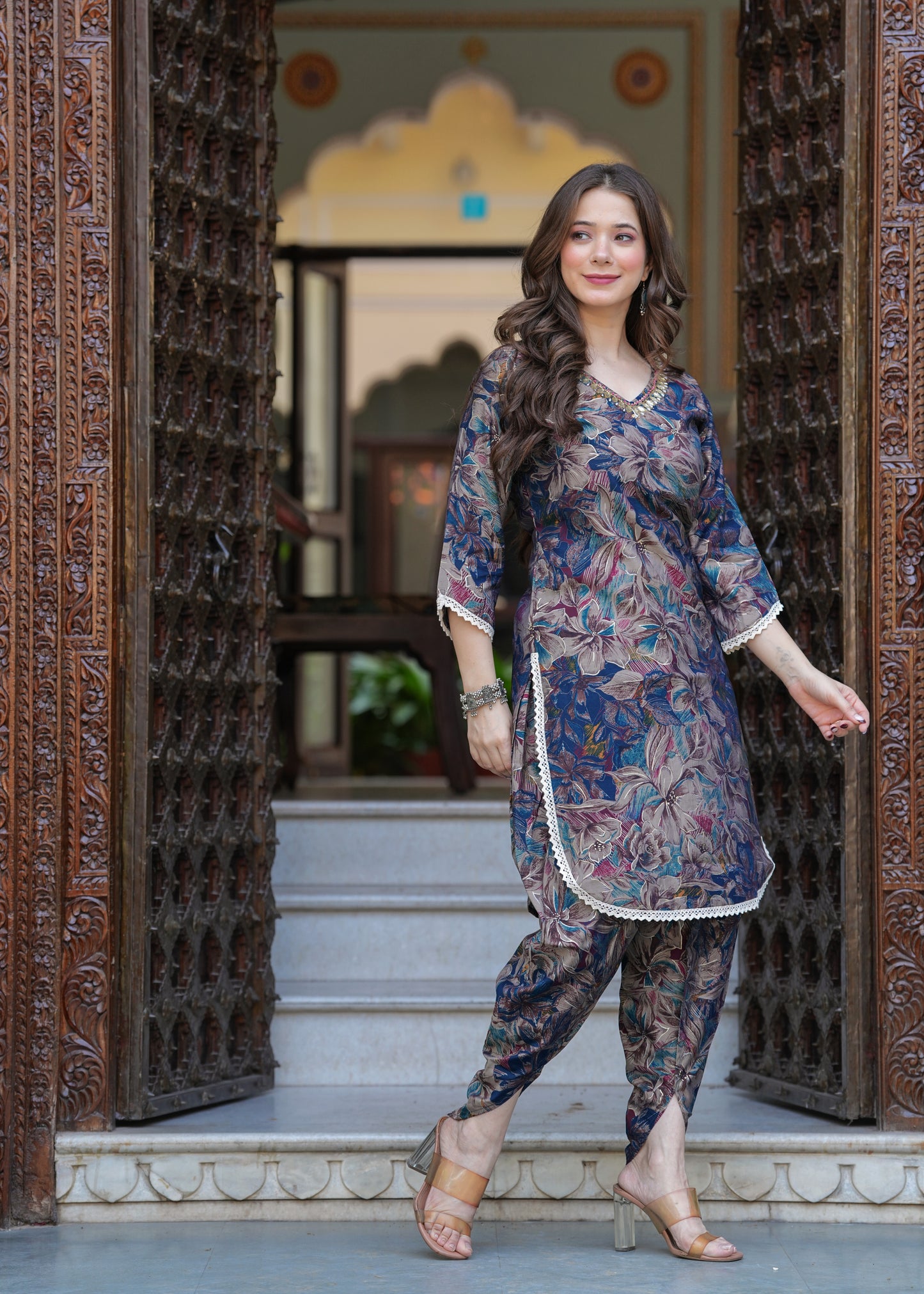 Multi Floral Muslin Dhoti Set