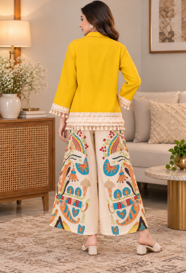 Yellow Shirt With Printed Palazzo