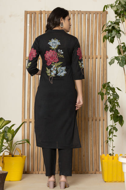 Black Embroidered Kurta Pant Set