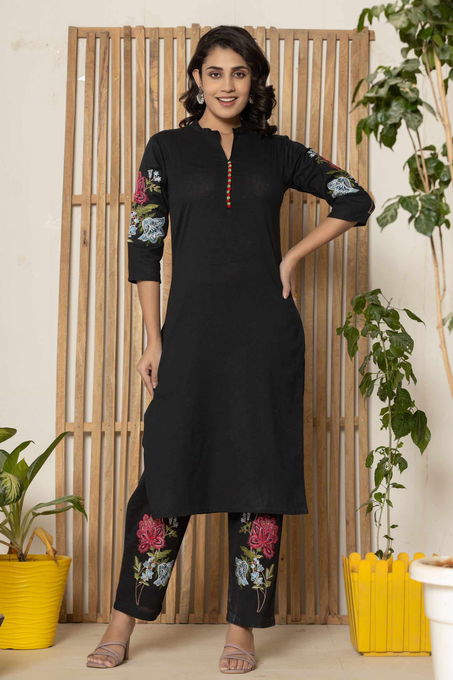 Black Embroidered Kurta Pant Set