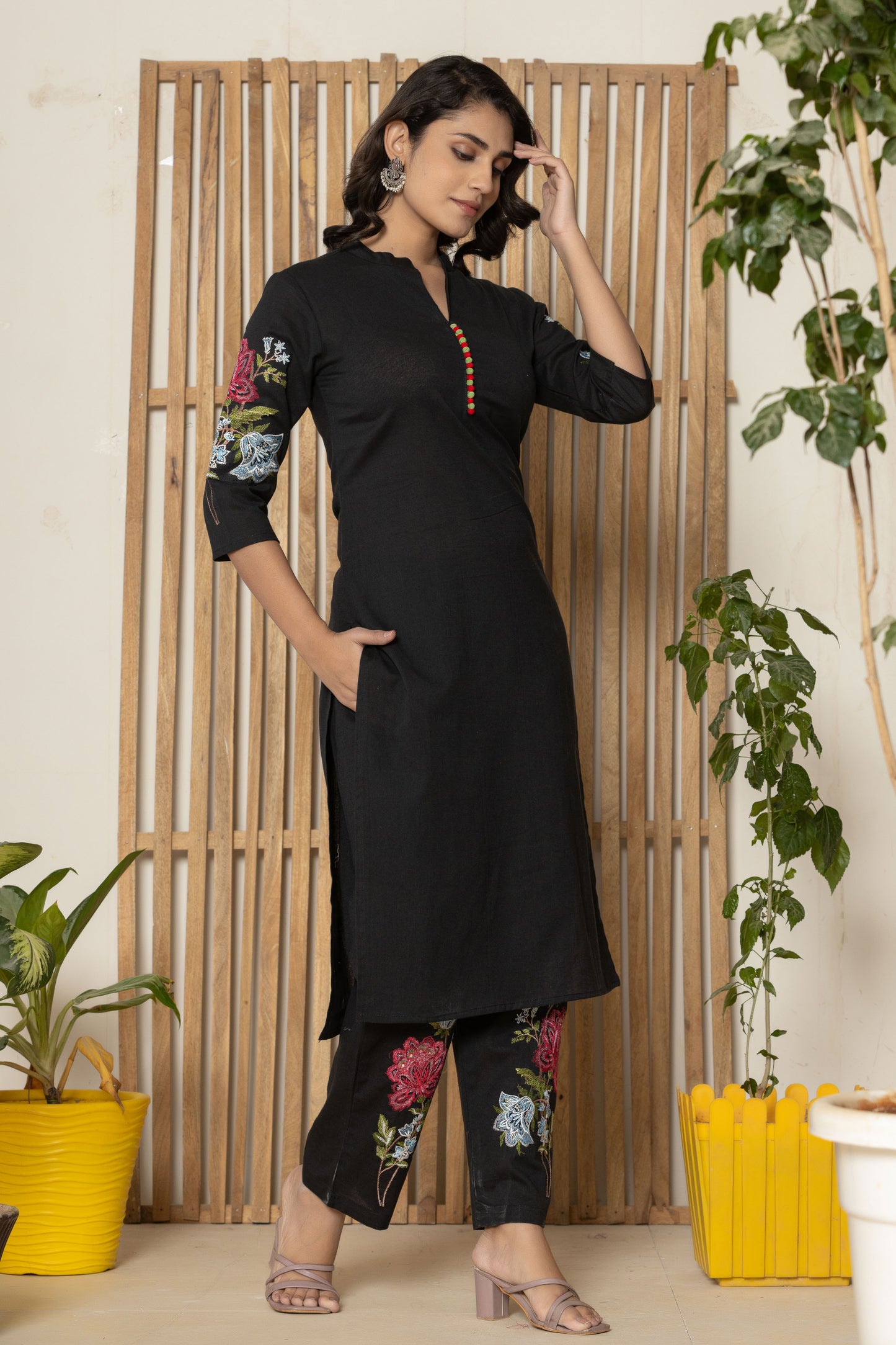 Black Embroidered Kurta Pant Set