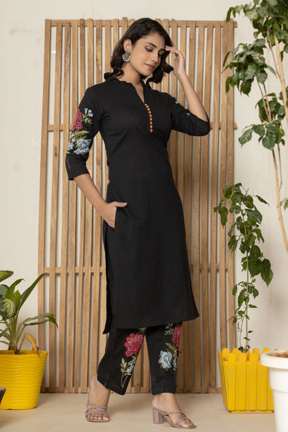 Black Embroidered Kurta Pant Set