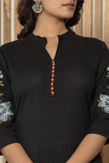 Black Embroidered Kurta Pant Set