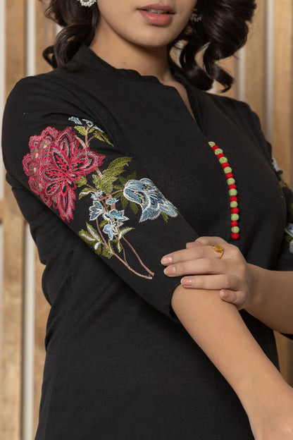 Black Embroidered Kurta Pant Set