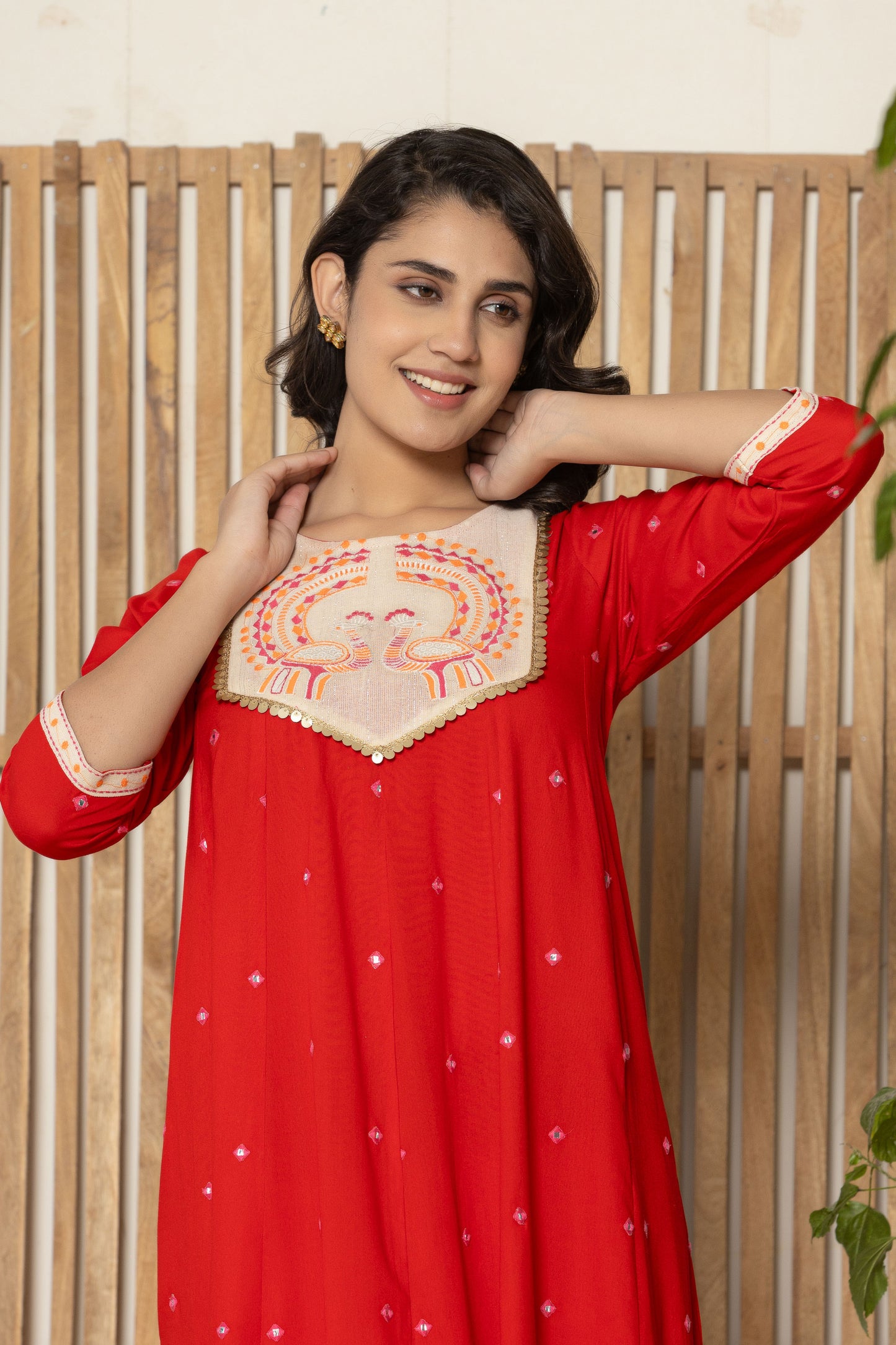 Red Embroidered Kurta Plazzo Set