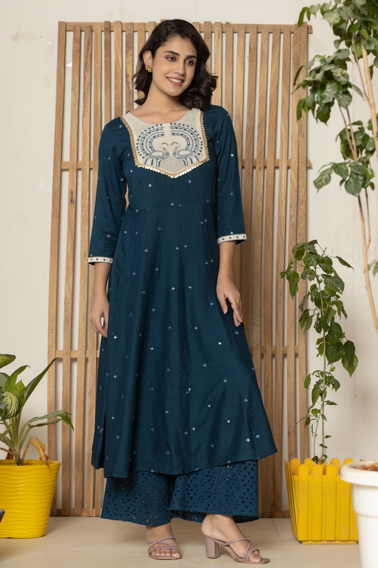 Blue Embroidered Kurta Plazzo Set