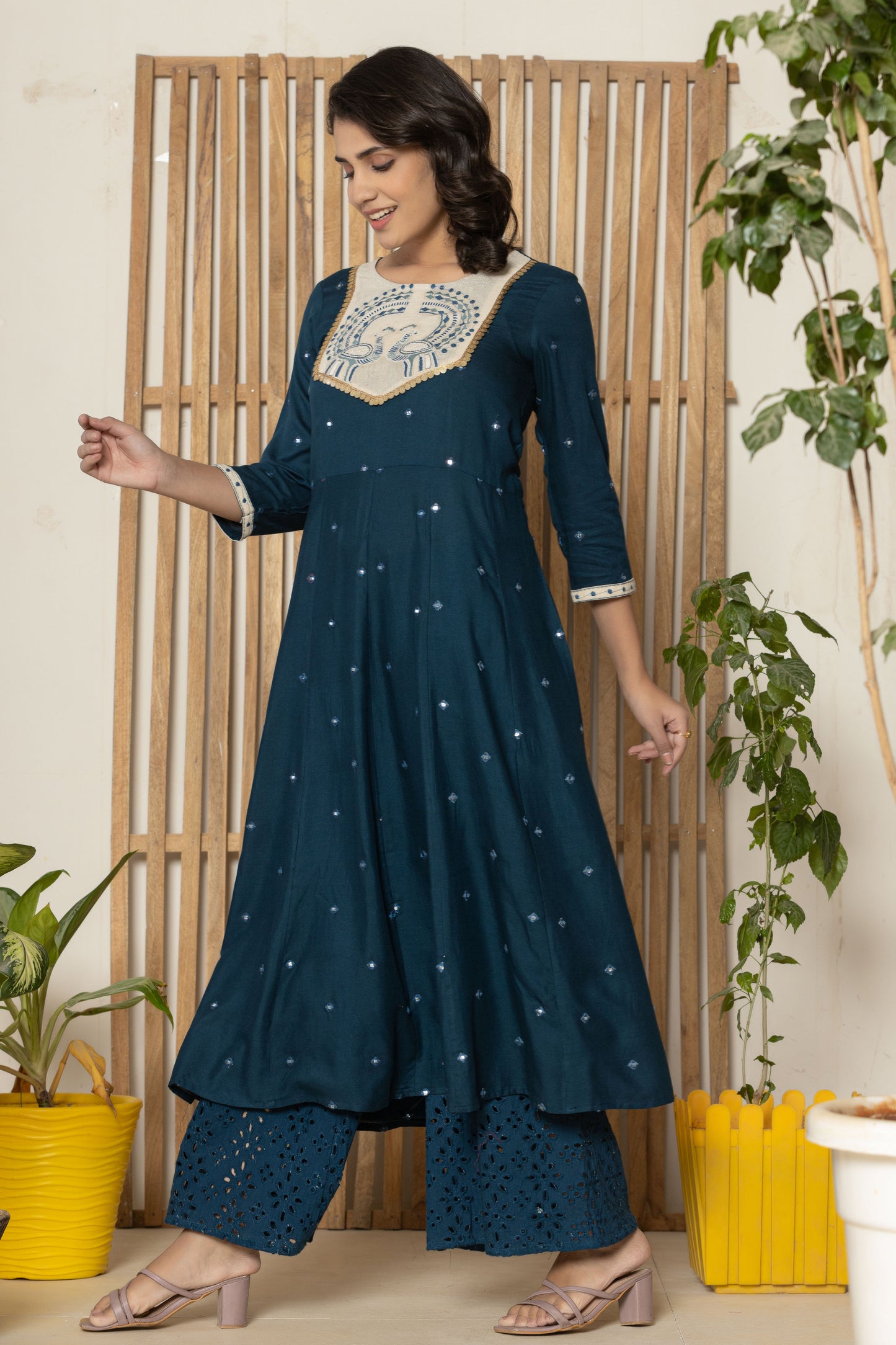 Blue Embroidered Kurta Plazzo Set
