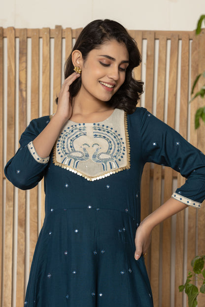Blue Embroidered Kurta Plazzo Set