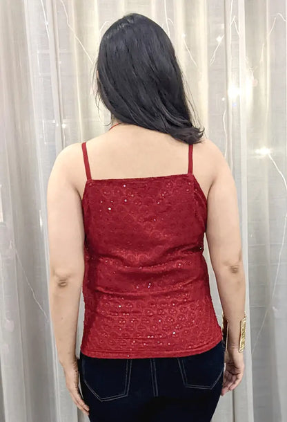 Maroon Chikan Embroidery Top