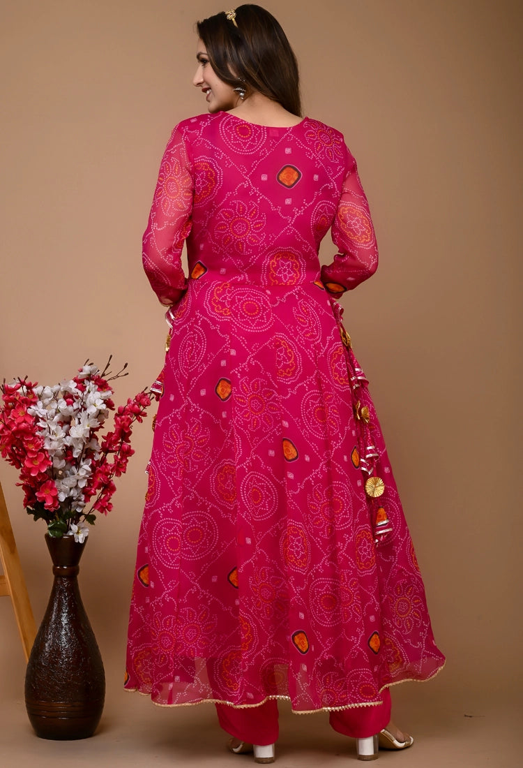Pink Bandhani Anarkali Suit Set