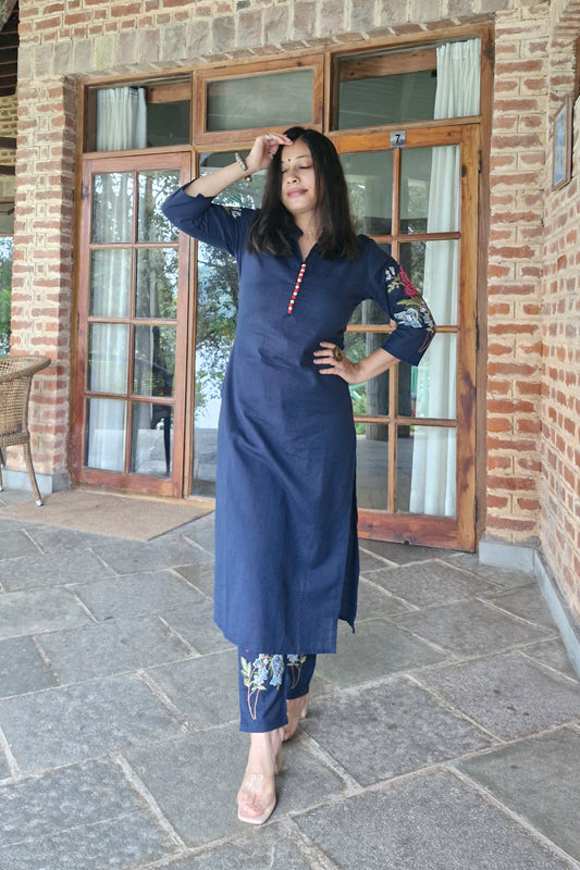 Blue Embroidered Kurta Pant Set