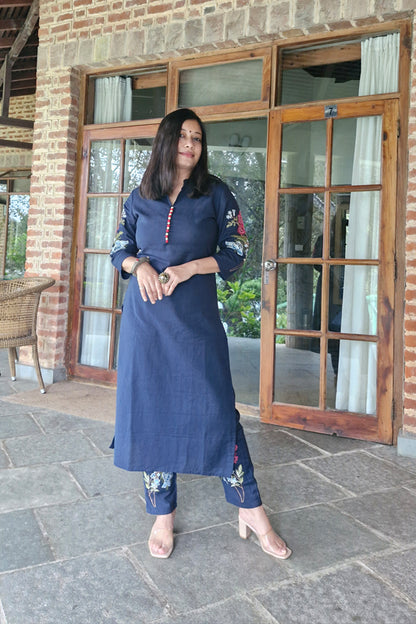 Blue Embroidered Kurta Pant Set