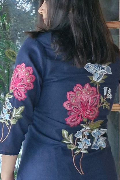 Blue Embroidered Kurta Pant Set