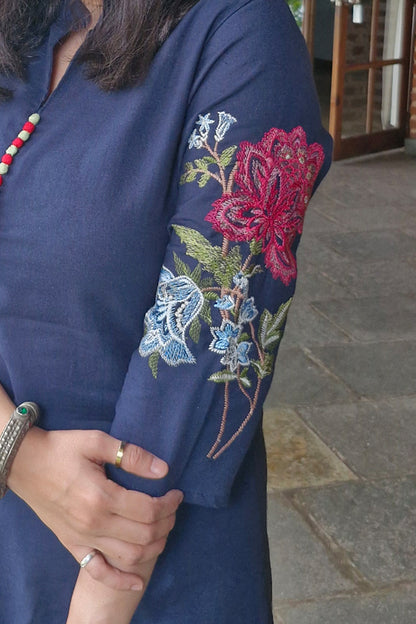 Blue Embroidered Kurta Pant Set