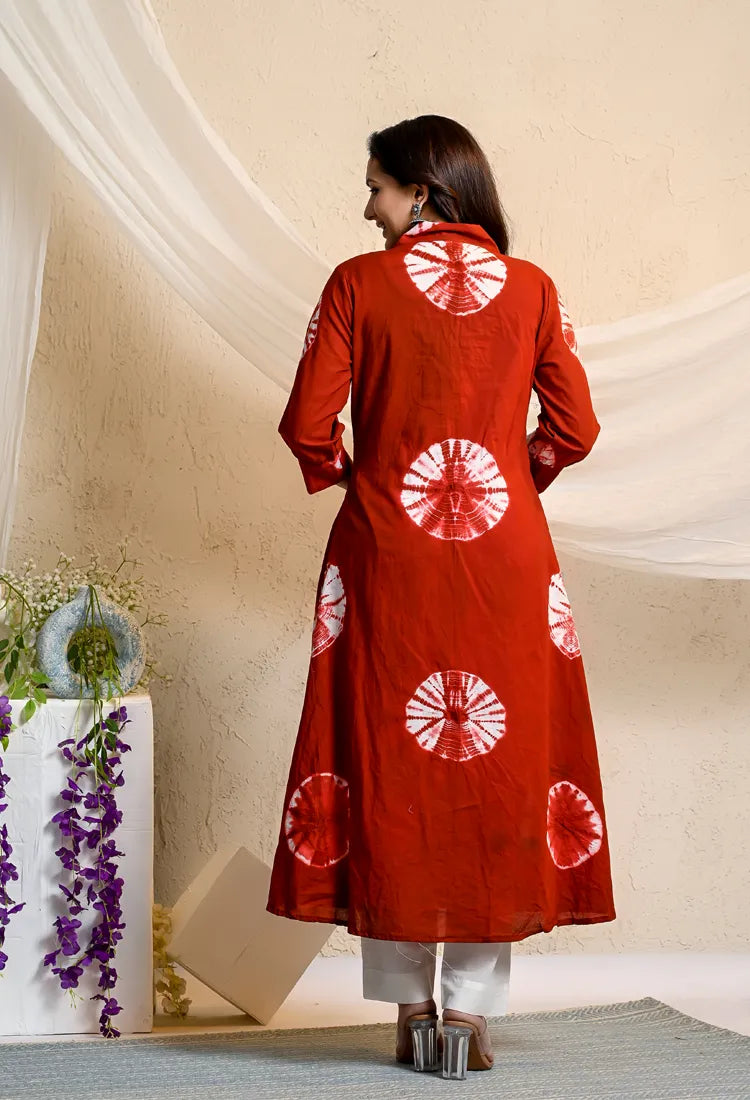 Rust tie-dye kurta pant set