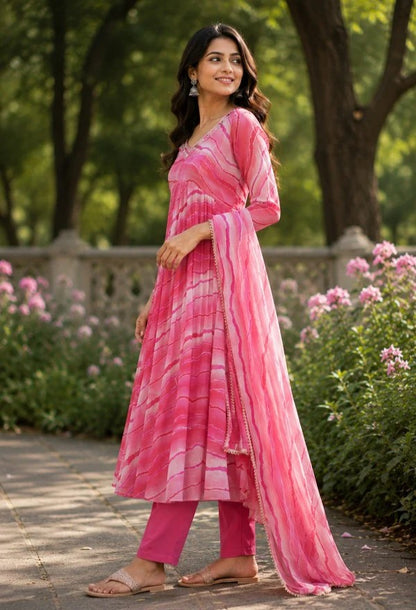 Leheriya Print Anarkali Kurta Set