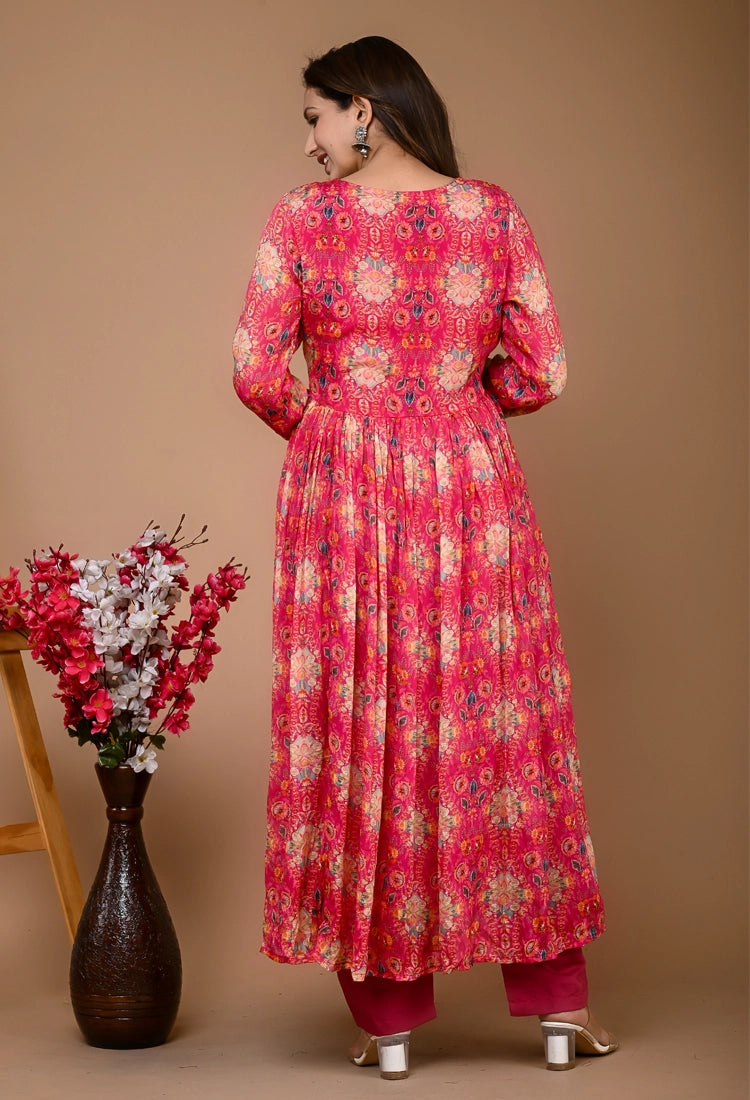Pink Printed Alia Cut Suit Set