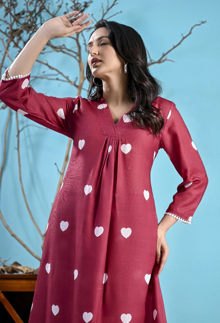 Maroon Heart Printed Co-Ord Set