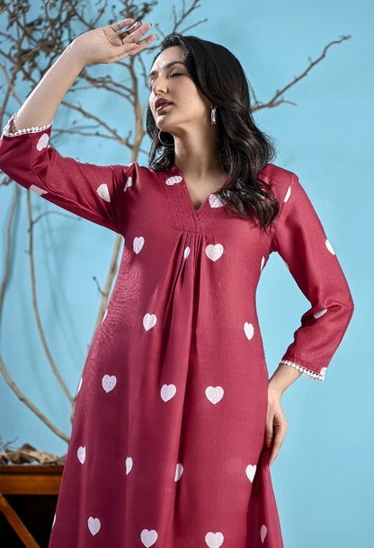 Maroon Heart Printed Co-Ord Set