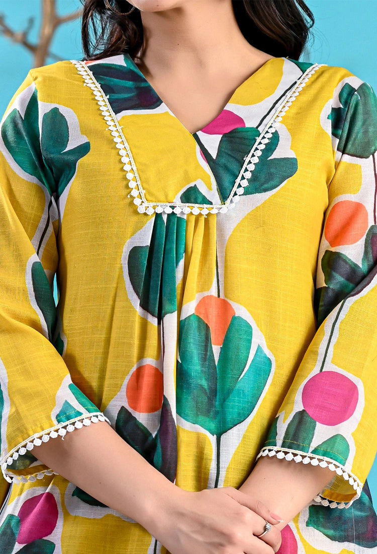 Yellow Green Floral Co-Ord Set