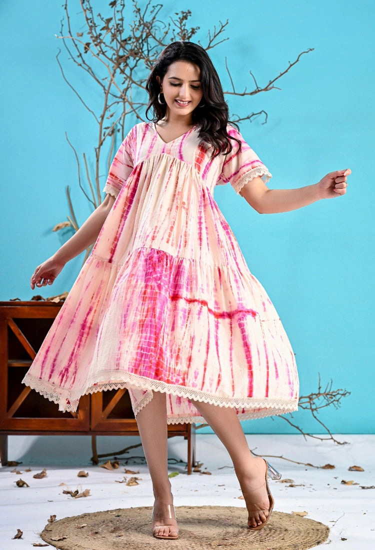 Off white Pink Tie-Dye Short Dress