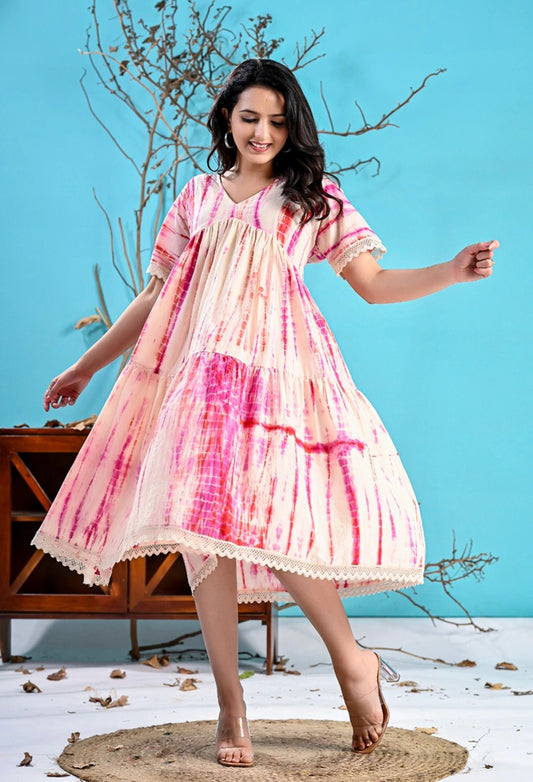 Off white Pink Tie-Dye Short Dress