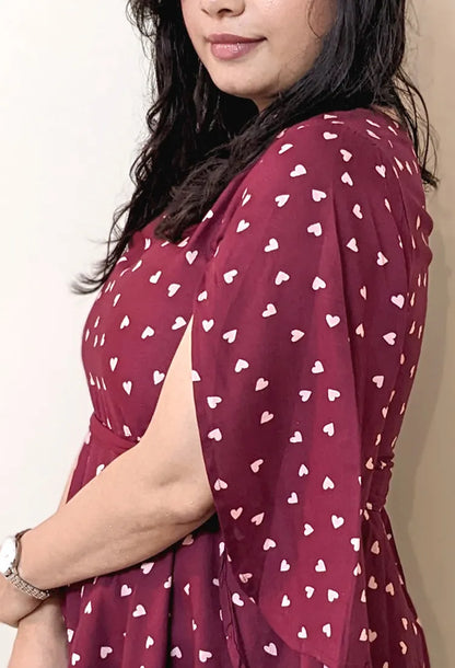 Maroon Heart Print Top