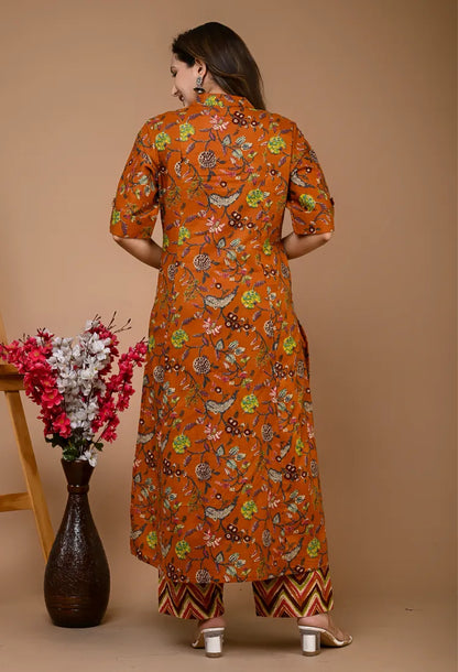 Brown Printed Kurta Pant Set