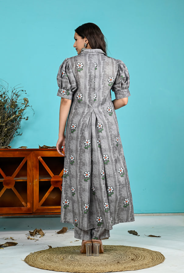 Gray Floral Co-Ord Set
