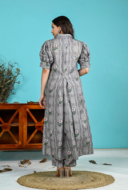Gray Floral Co-Ord Set