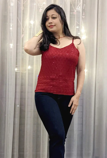 Maroon Chikan Embroidery Top