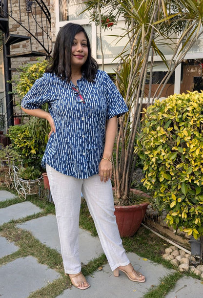 Indigo Printed Shirt Top