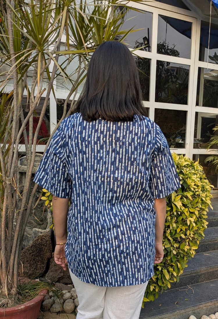 Indigo Printed Shirt Top