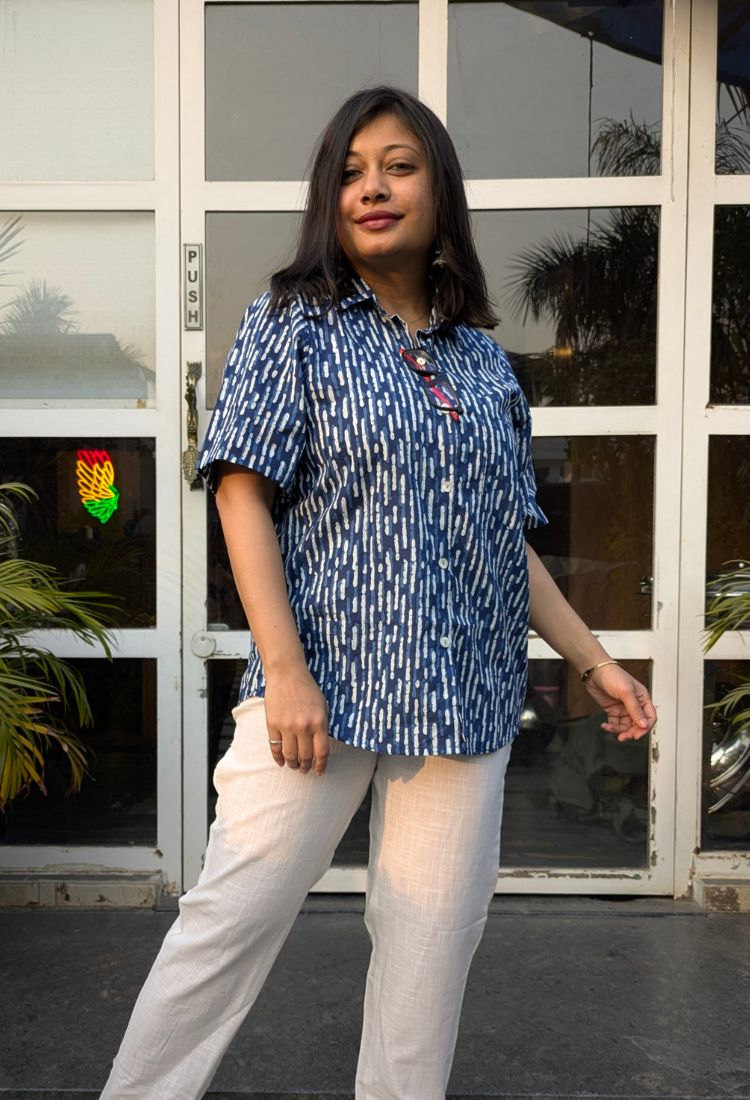 Indigo Printed Shirt Top