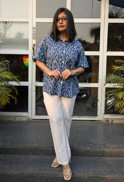 Indigo Printed Shirt Top