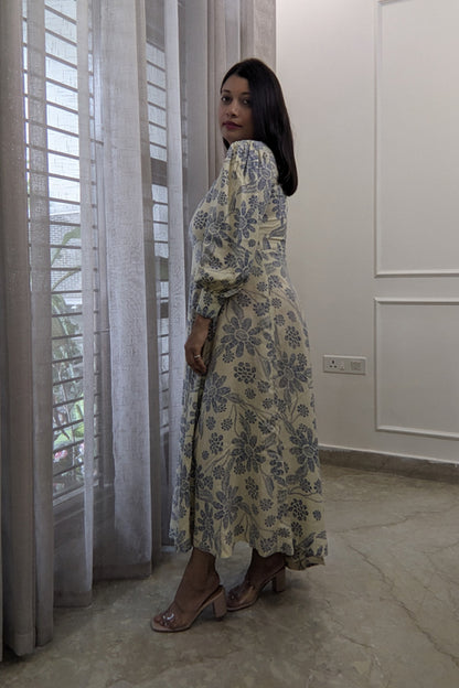 White Floral Printed One Piece Dress