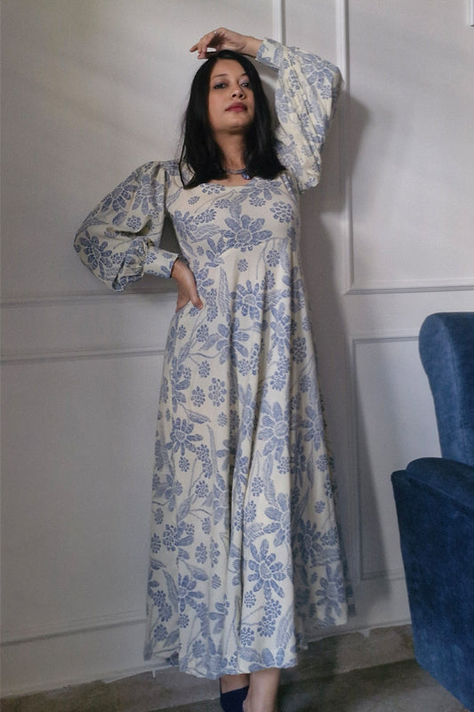 White Floral Printed One Piece Dress