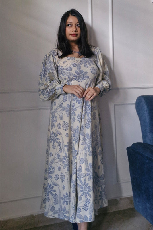 White Floral Printed One Piece Dress