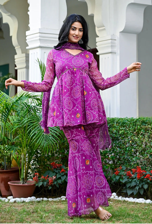 Purple Bandhani sharara set