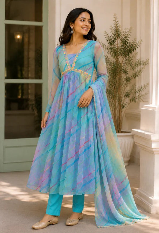 Multicolored Anarkali Suit Set