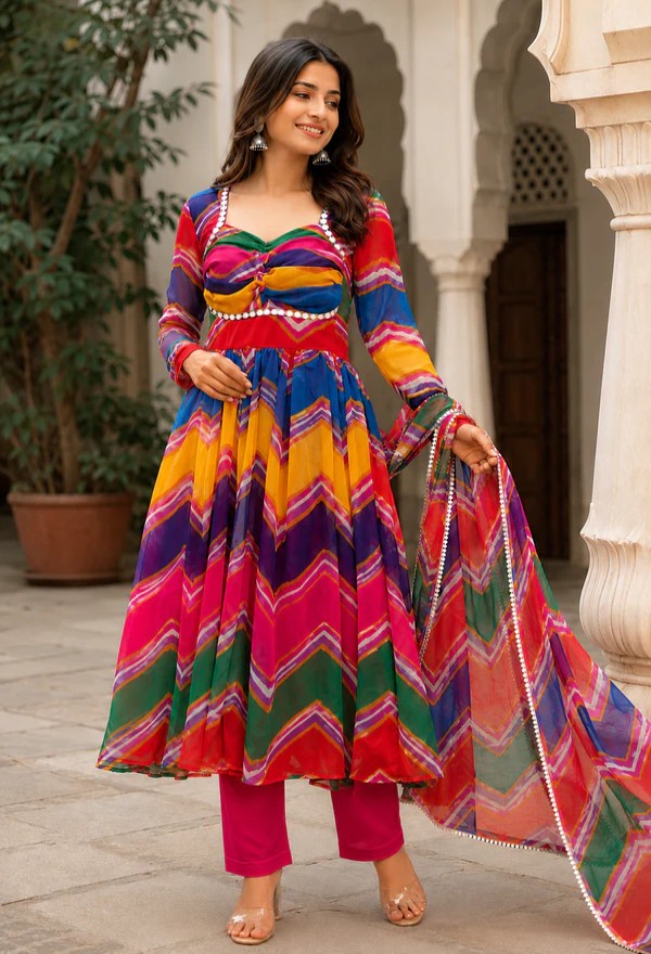 Multicolored Anarkali Suit Set
