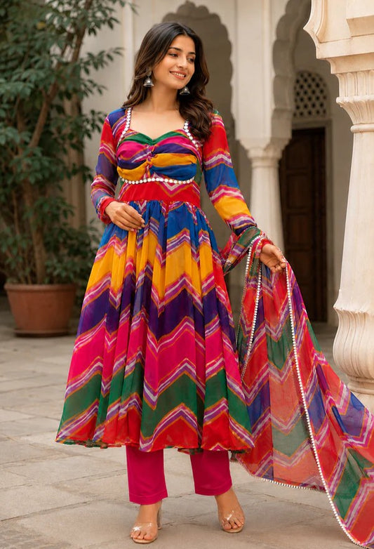 Multicolored Anarkali Suit Set