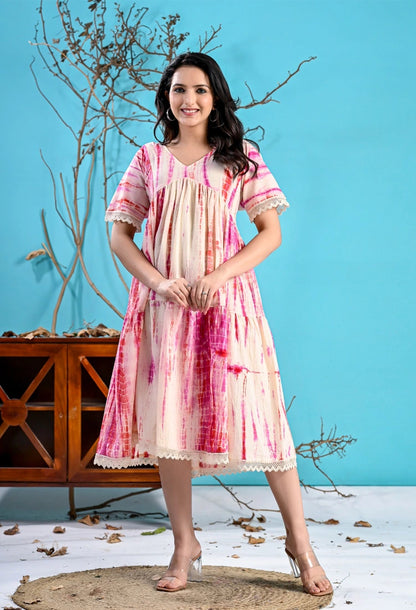 Off white Pink Tie-Dye Short Dress