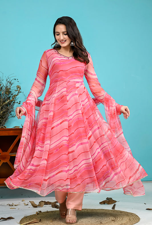 Pink Leheriya Handwork Suit Set