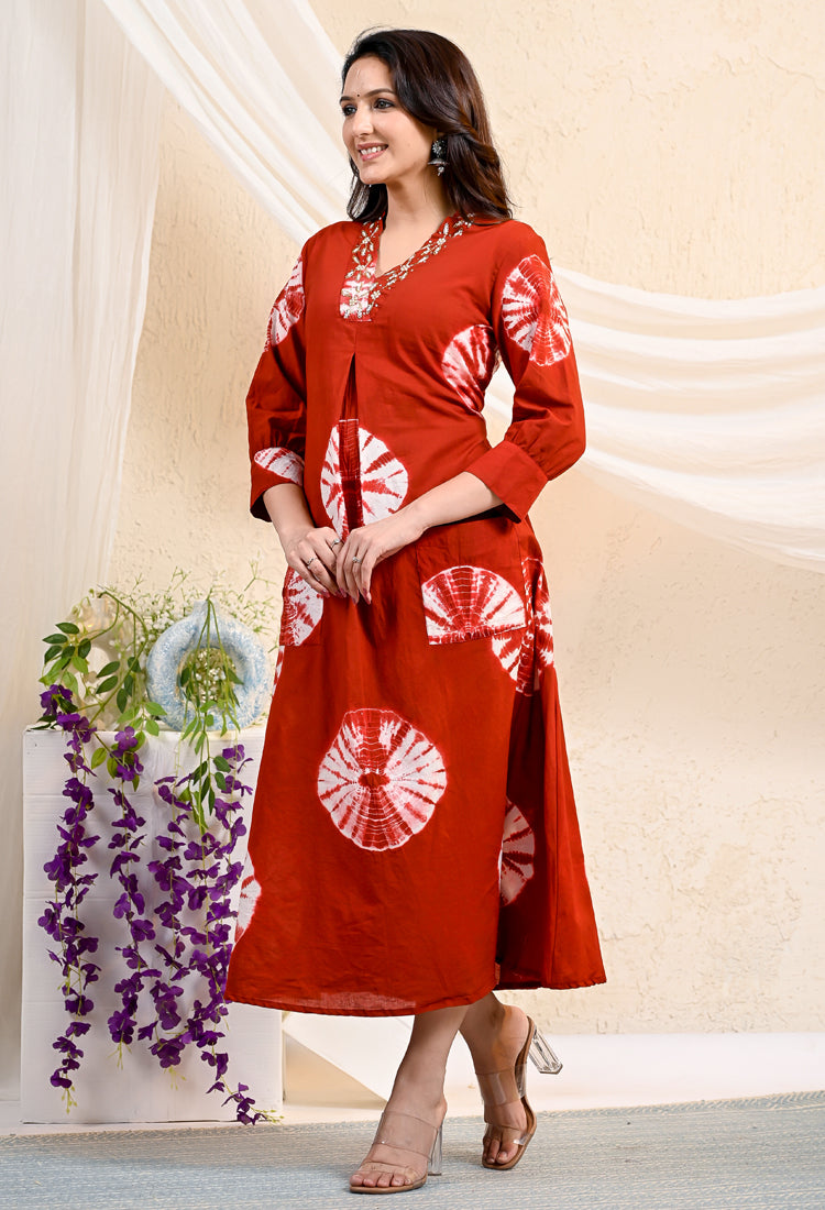 Maroon Rust tie-dye Dress